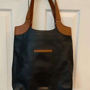 Duluth Trading Co Black Leather & Brown Trim Tote with Acc Bag &  Canvas Bag